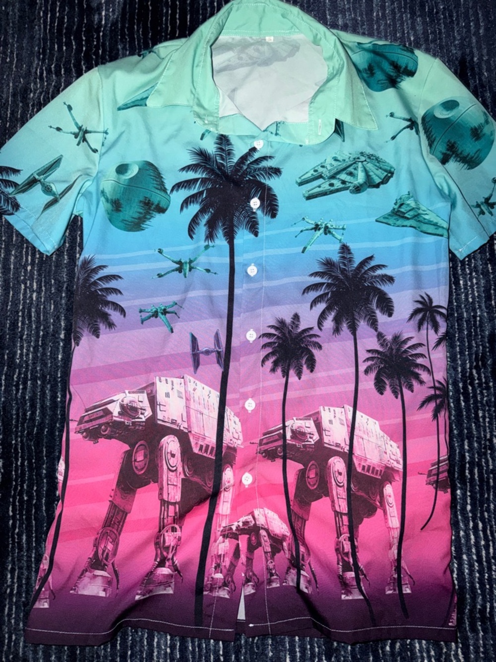 Star Wars Gradient Tropical Button-Down Shirt - Teal & Pink